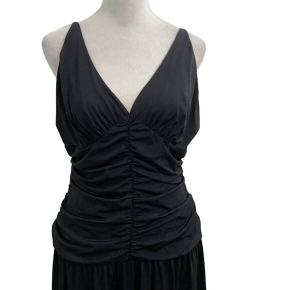 Aritzia TEN Rouched Stretch Jersey Fit and Flare Dress Black size Large - Picture 4 of 10